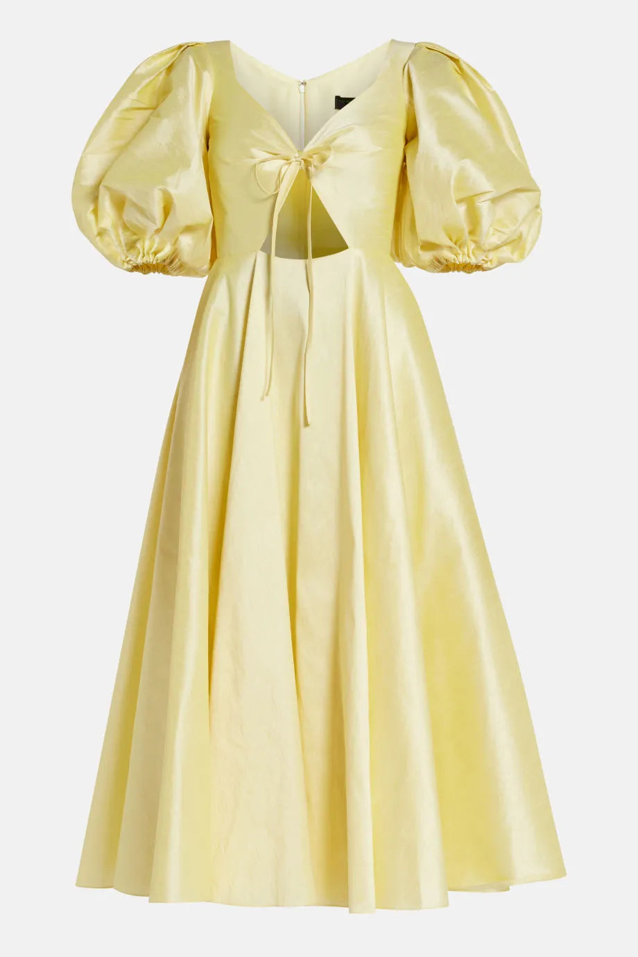 Puff Sleeves Cut Out Midi Dress in Yellow