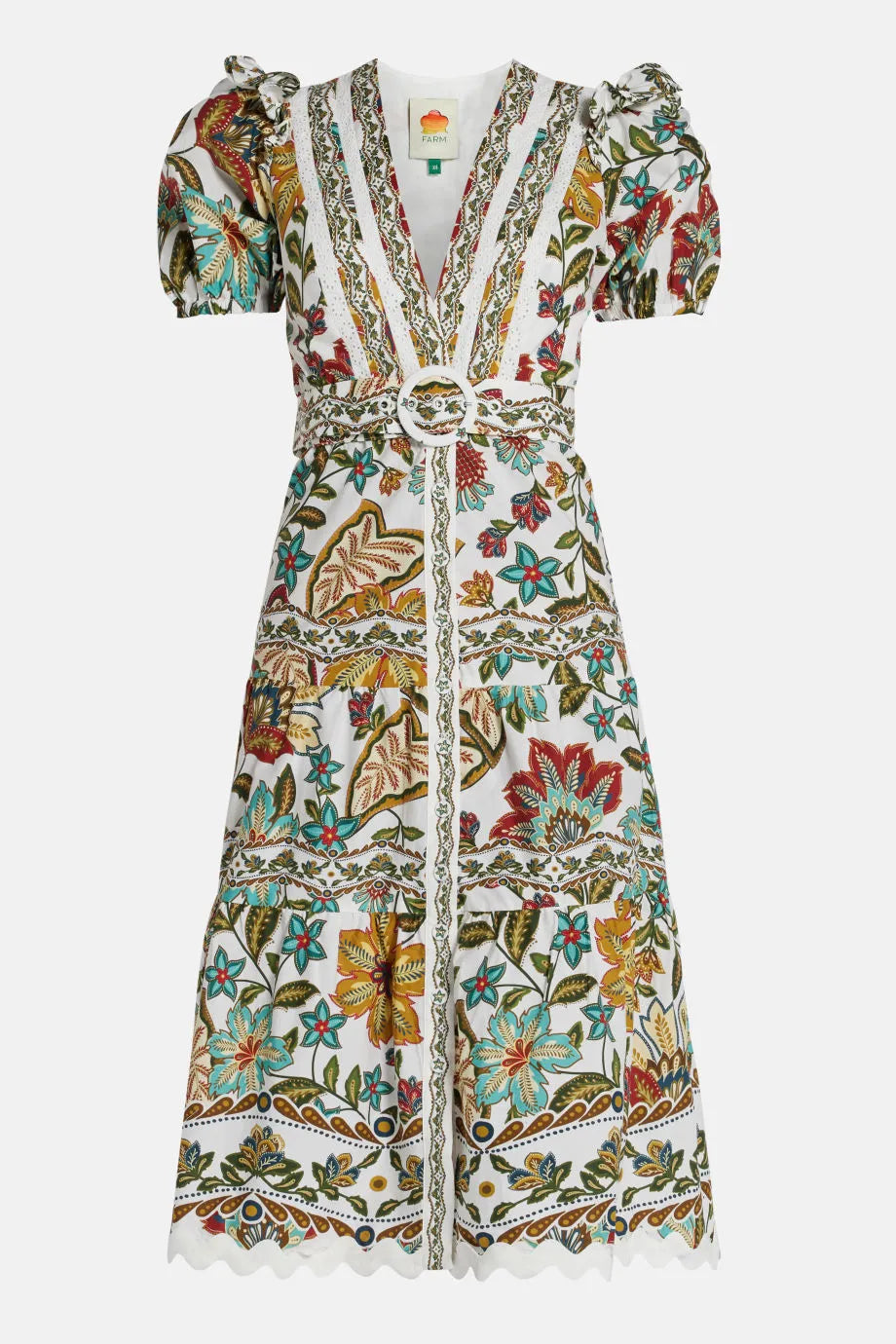 Botanicals Patterned Cotton Midi Dress in Green and White