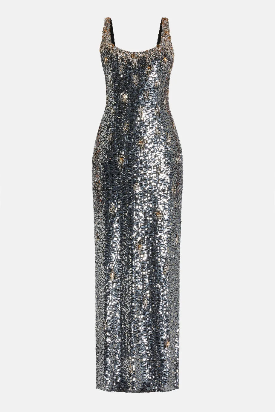 Ezra Embellished Sleeveless Evening Gown in Silver