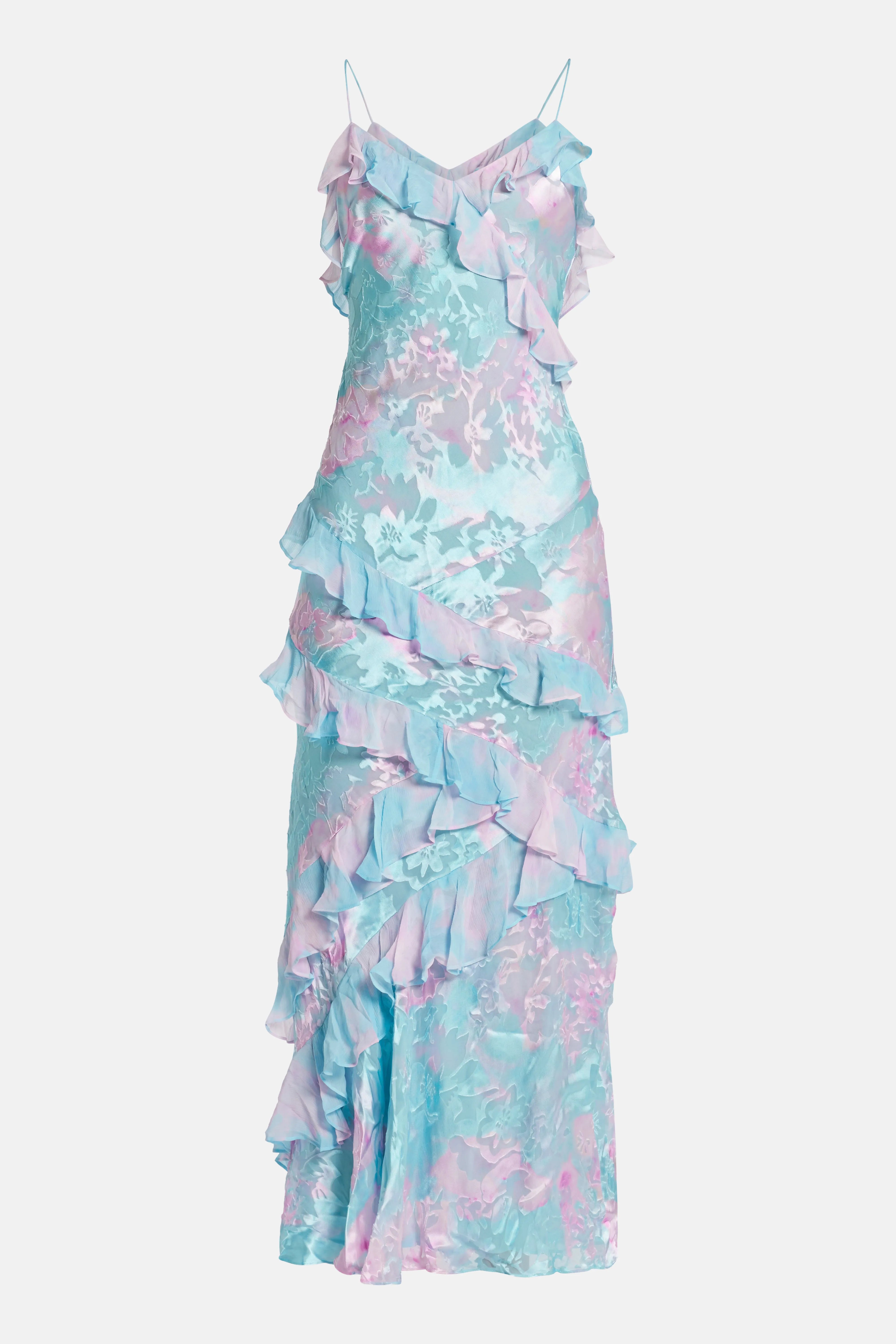 Rialto Floral Ruffle Sleeveless Maxi Dress in Blue