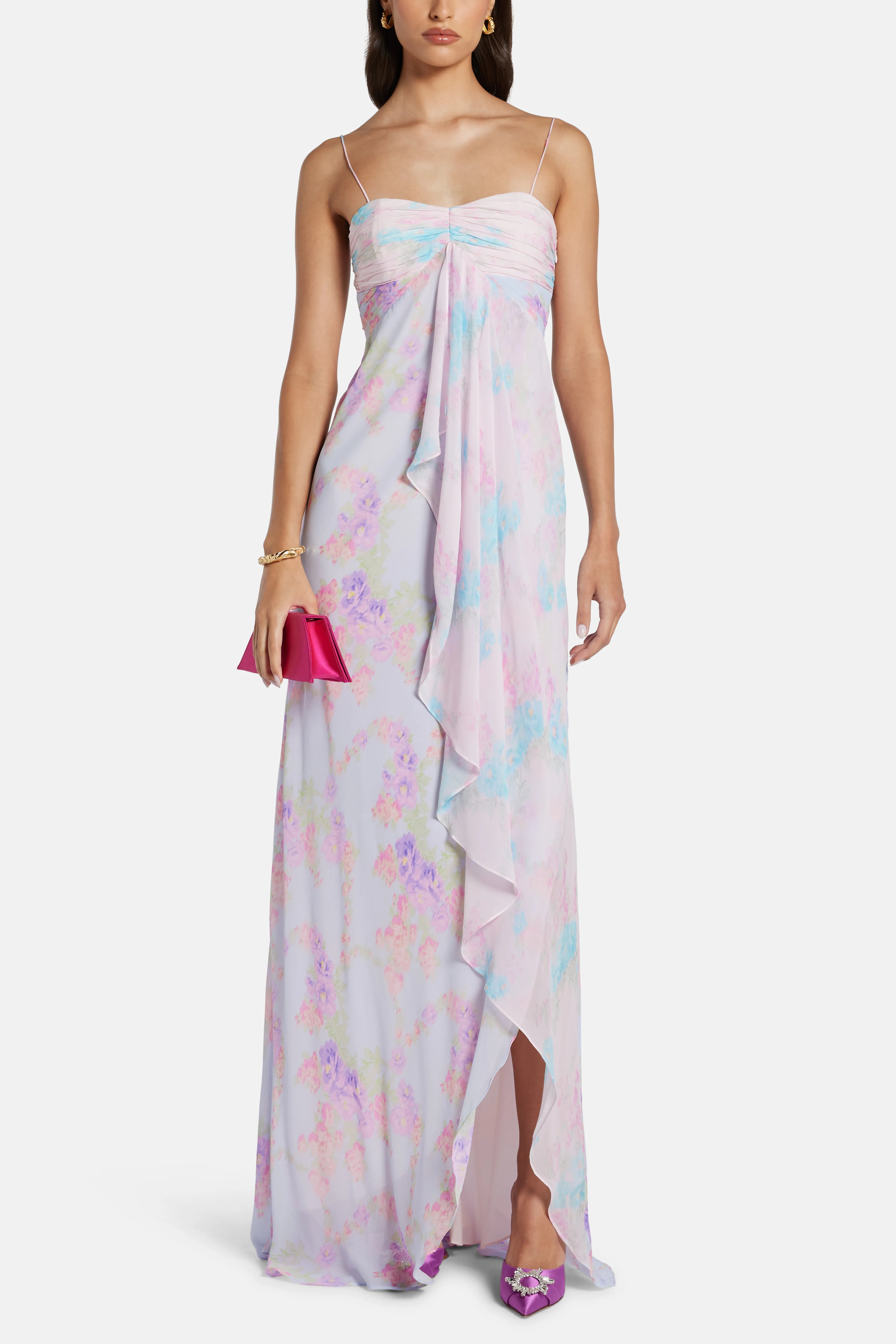 Miu Floral Sleeveless Maxi Dress in Pink