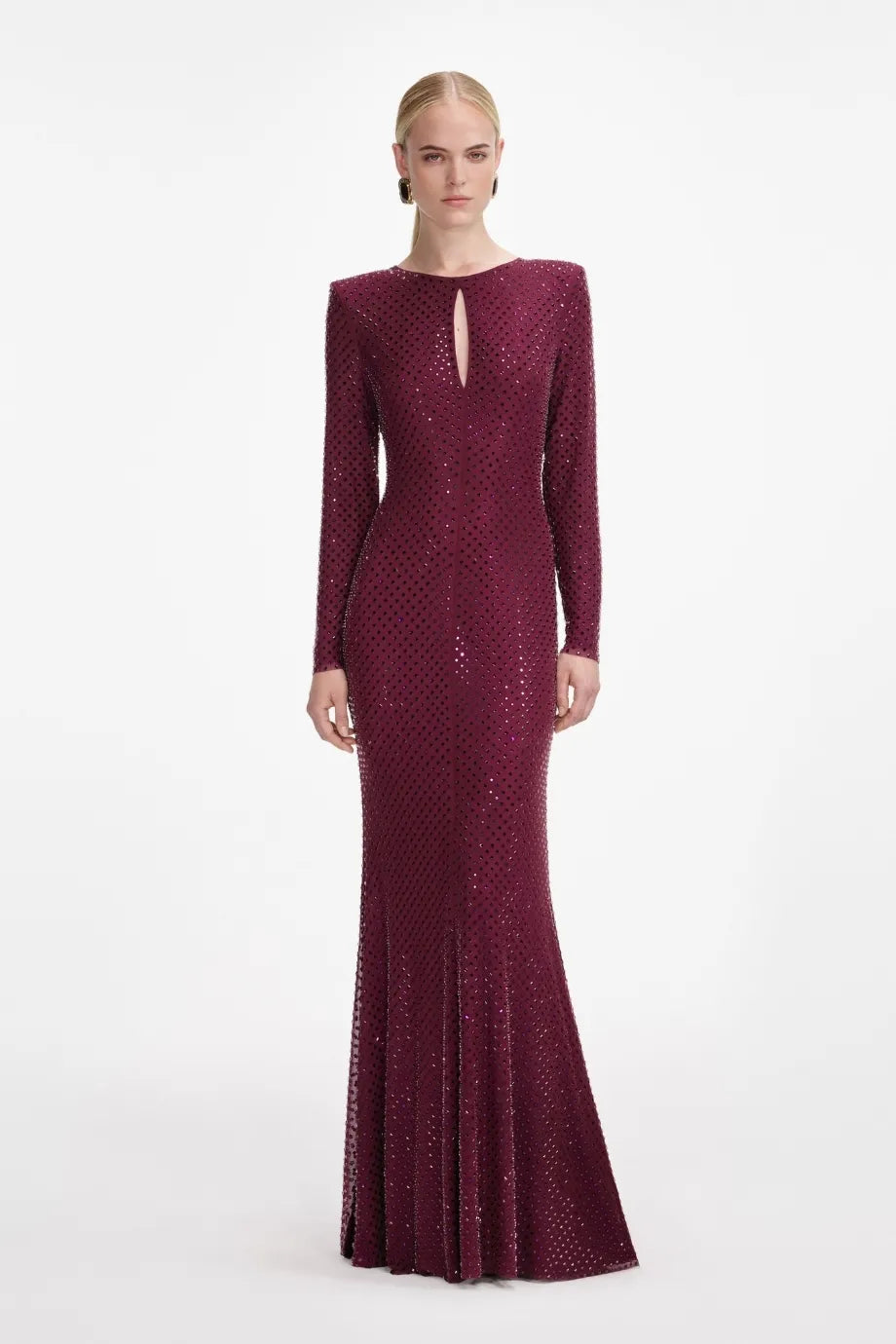 Rhinestone Keyhole Evening Dress in Burgundy
