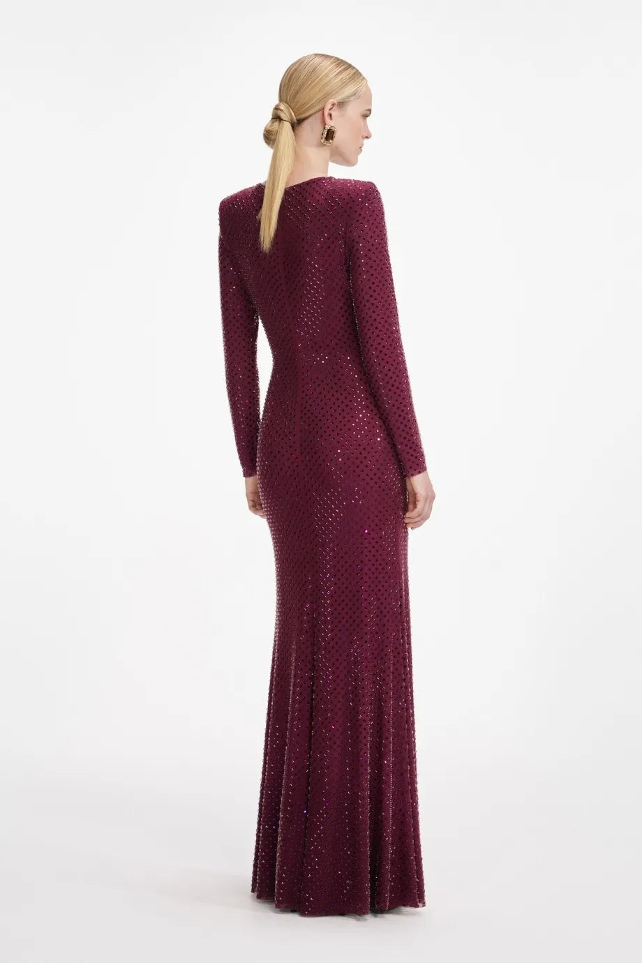 Rhinestone Keyhole Evening Dress in Burgundy