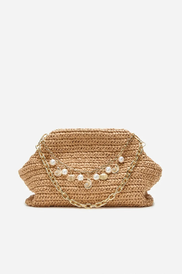 Raffia Charm Shoulder Bag in Brown