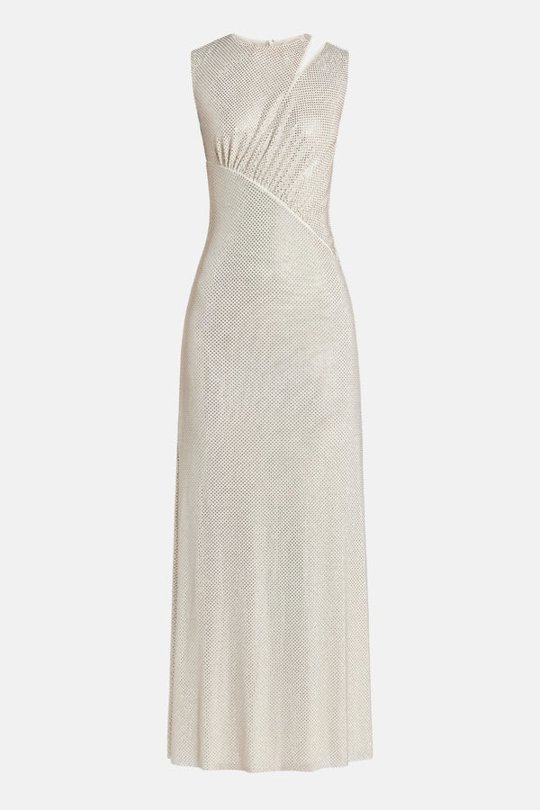 Rhinestone Cut Out Sleeveless Evening Dress in White