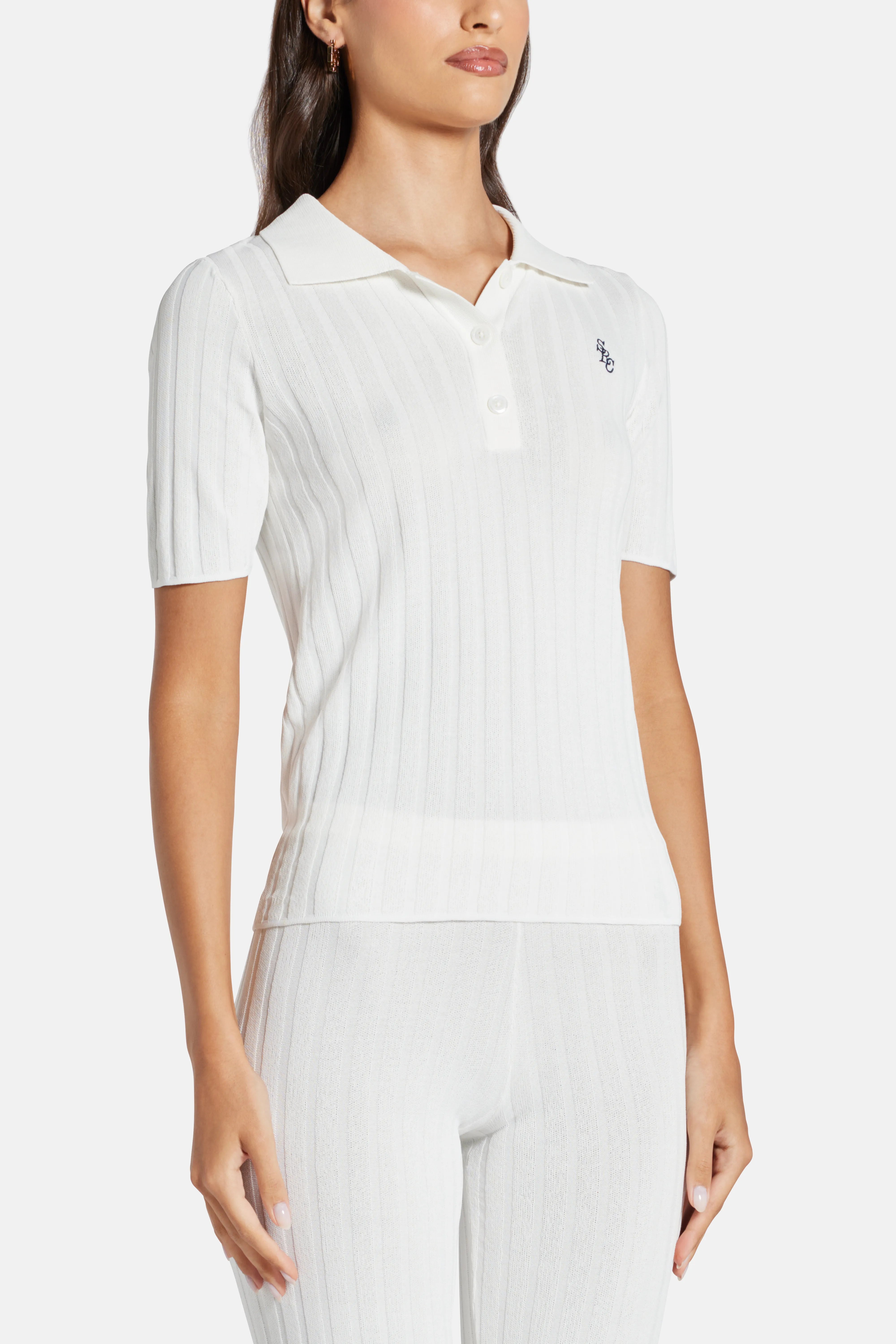 SRC Ribbed Polo T-Shirt in Beige