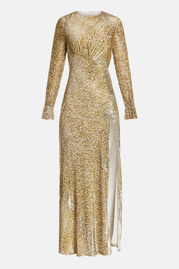 Fil Coupe Evening Dress in Gold