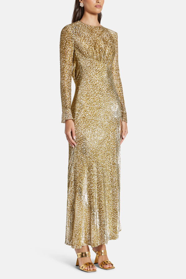 Fil Coupe Evening Dress in Gold