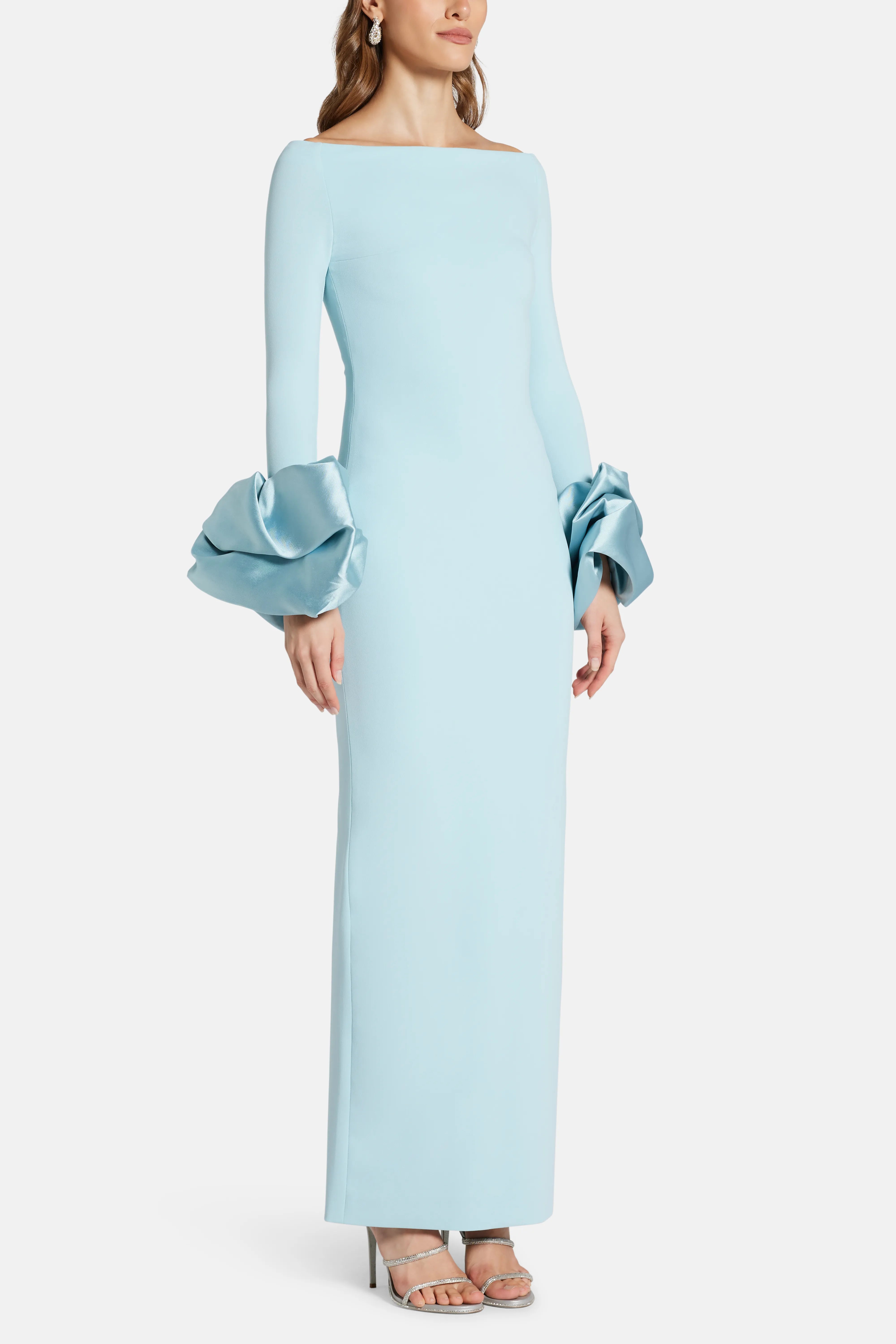 Talia Off Shoulder Evening Dress in Blue