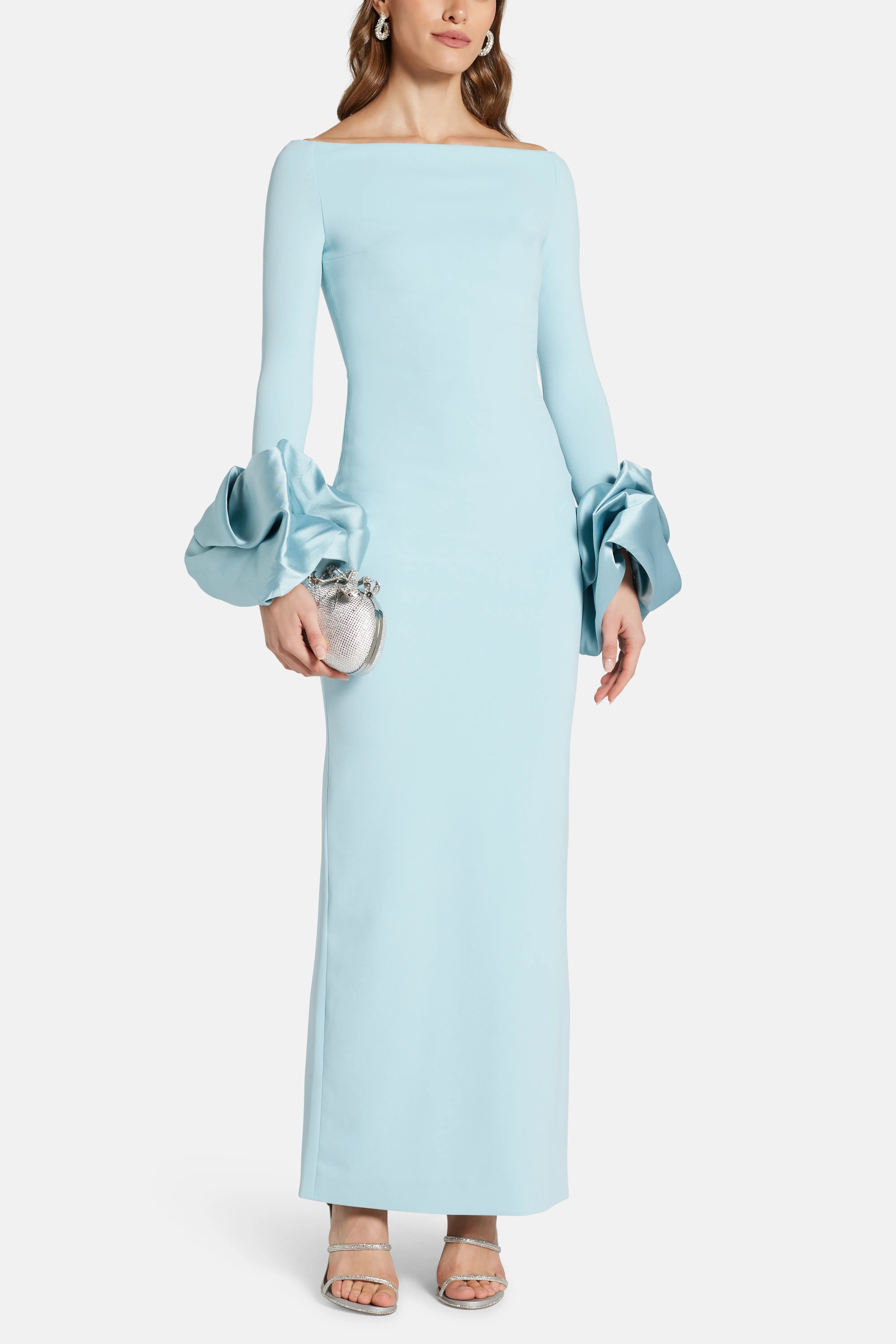 Talia Off Shoulder Evening Dress in Blue