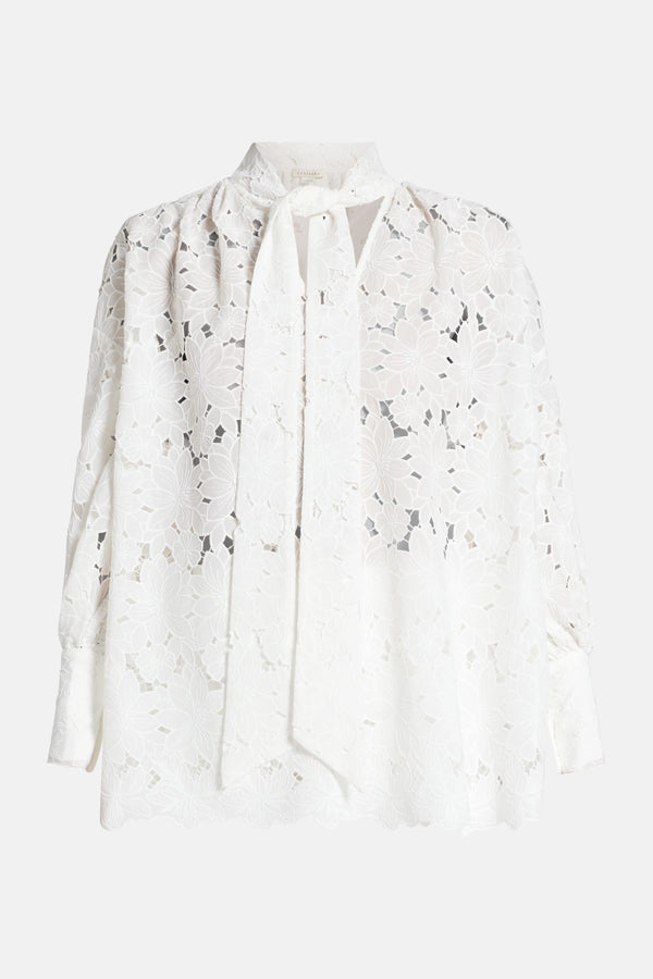 Raya Lace Cotton Blouse in White