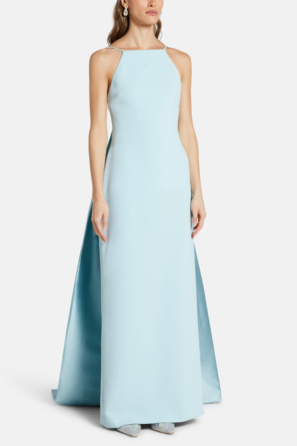 Ulla Sleeveless Cape Evening Gown in Blue