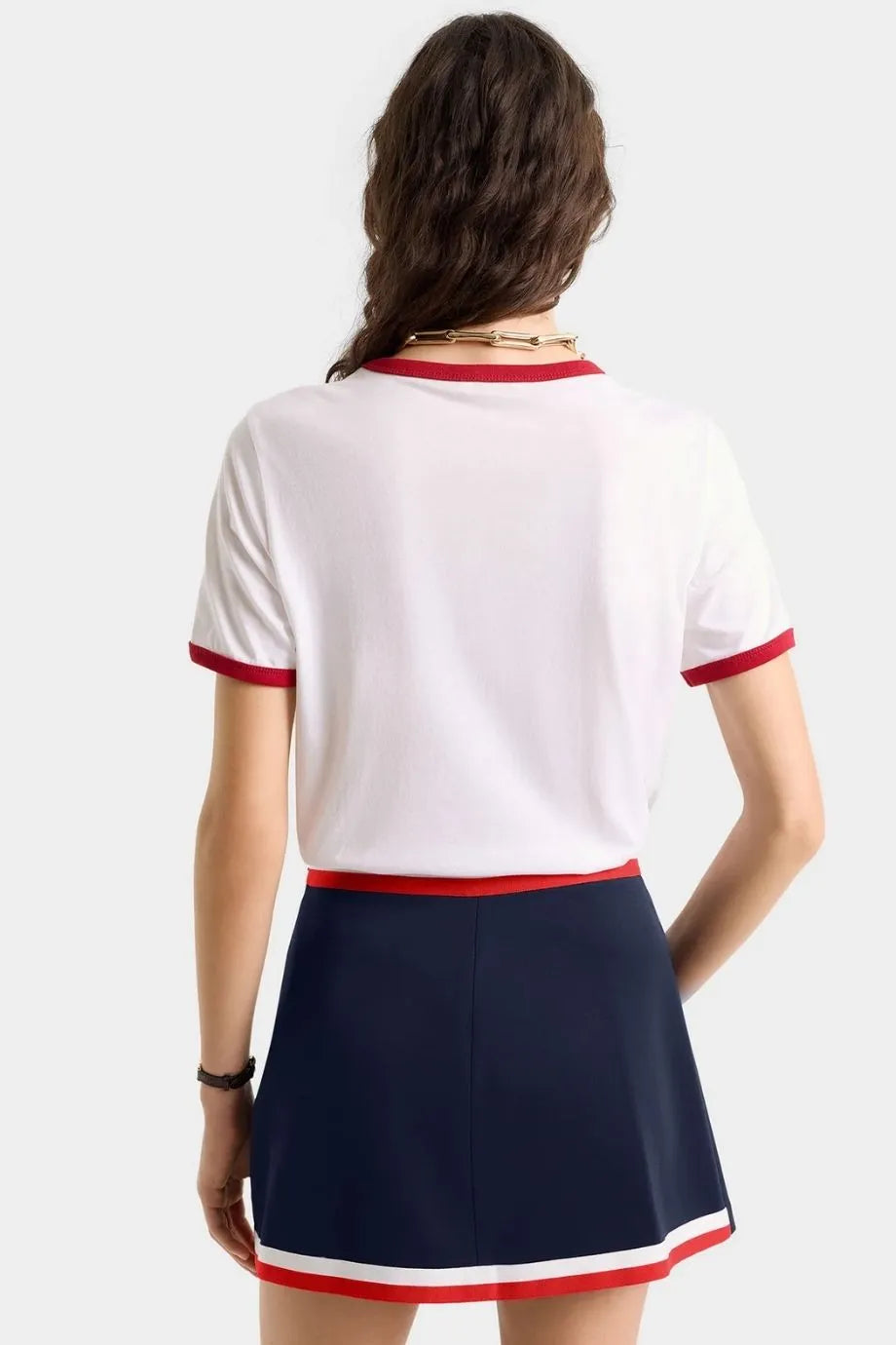 Vendome Ringer Cotton T-Shirt in White and Red