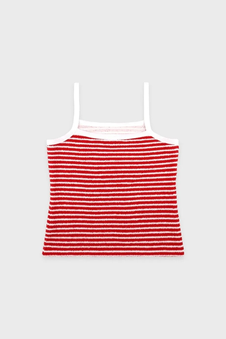 Serif Logo Striped Terry Cotton Tank Top in Red