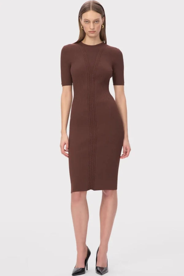 Alina Bandage Knit Midi Dress in Brown