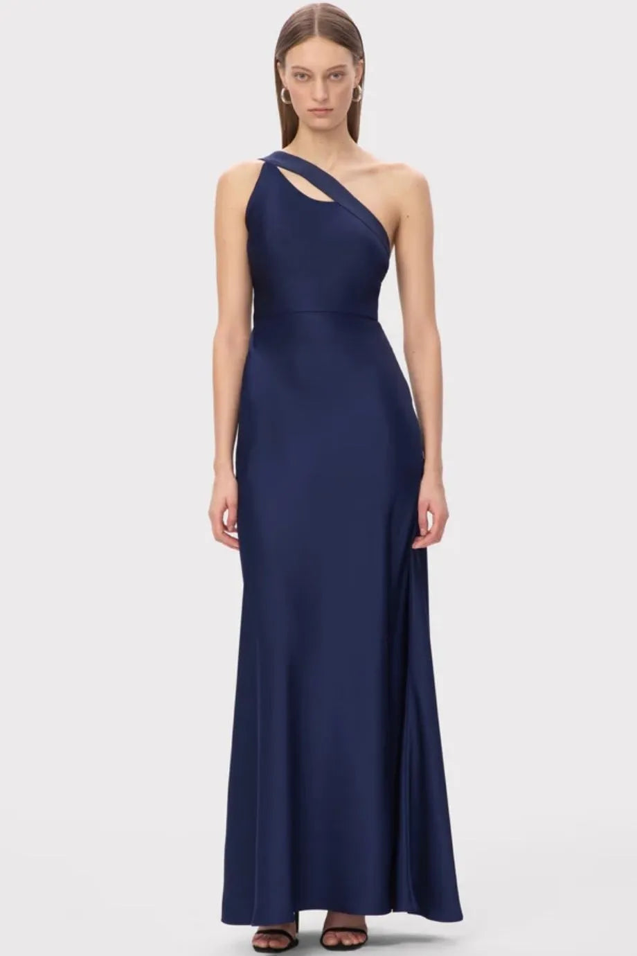 Vivian One Shoulder Silk Satin Evening Gown in Blue