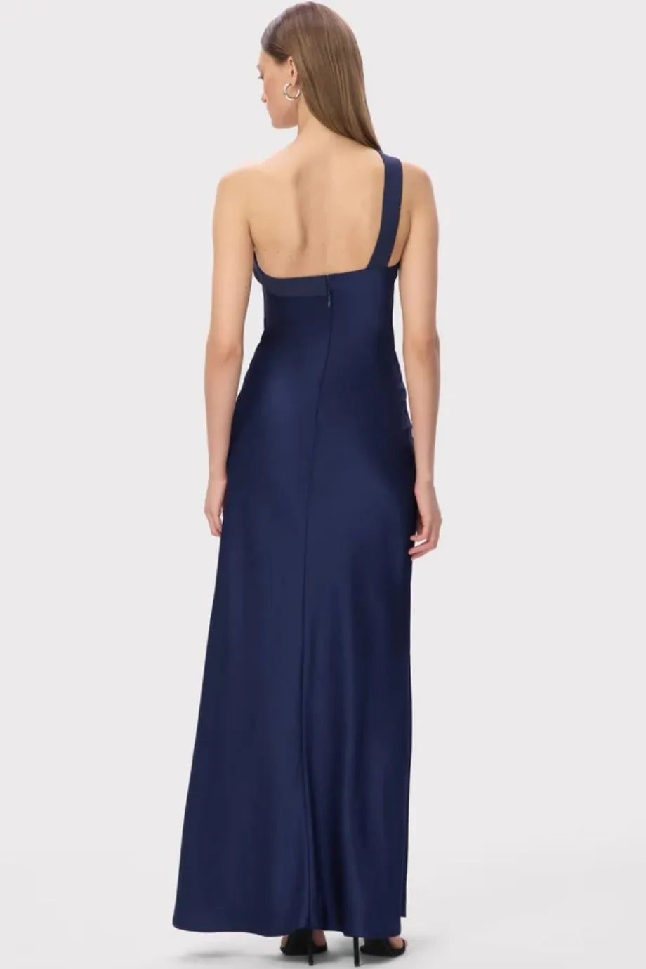 Vivian One Shoulder Silk Satin Evening Gown in Blue