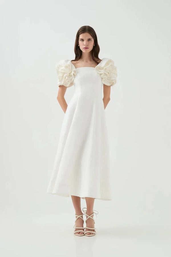 Twyla Linen Midi Dress in White