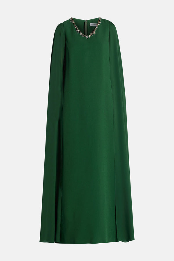 Embellished Neck With Cape Sleeves Evening Gown in Green