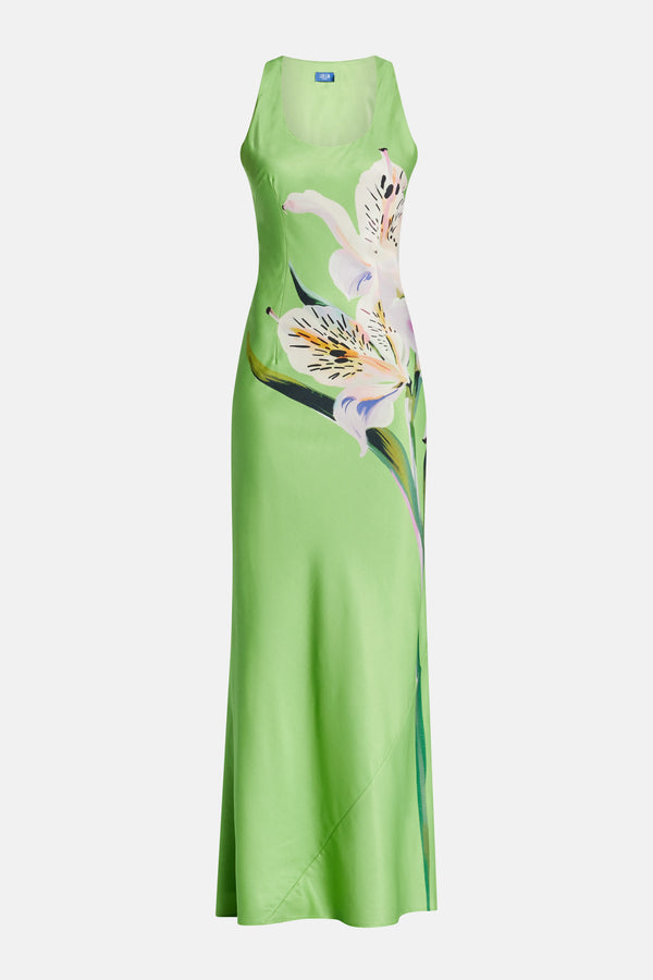 Helena Floral Sleeveless Silk Maxi Dress In Green