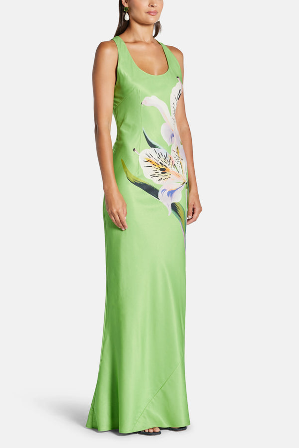 Helena Floral Sleeveless Silk Maxi Dress In Green