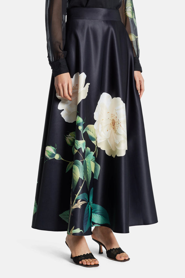 Rosalyn Floral Maxi Skirt In Black