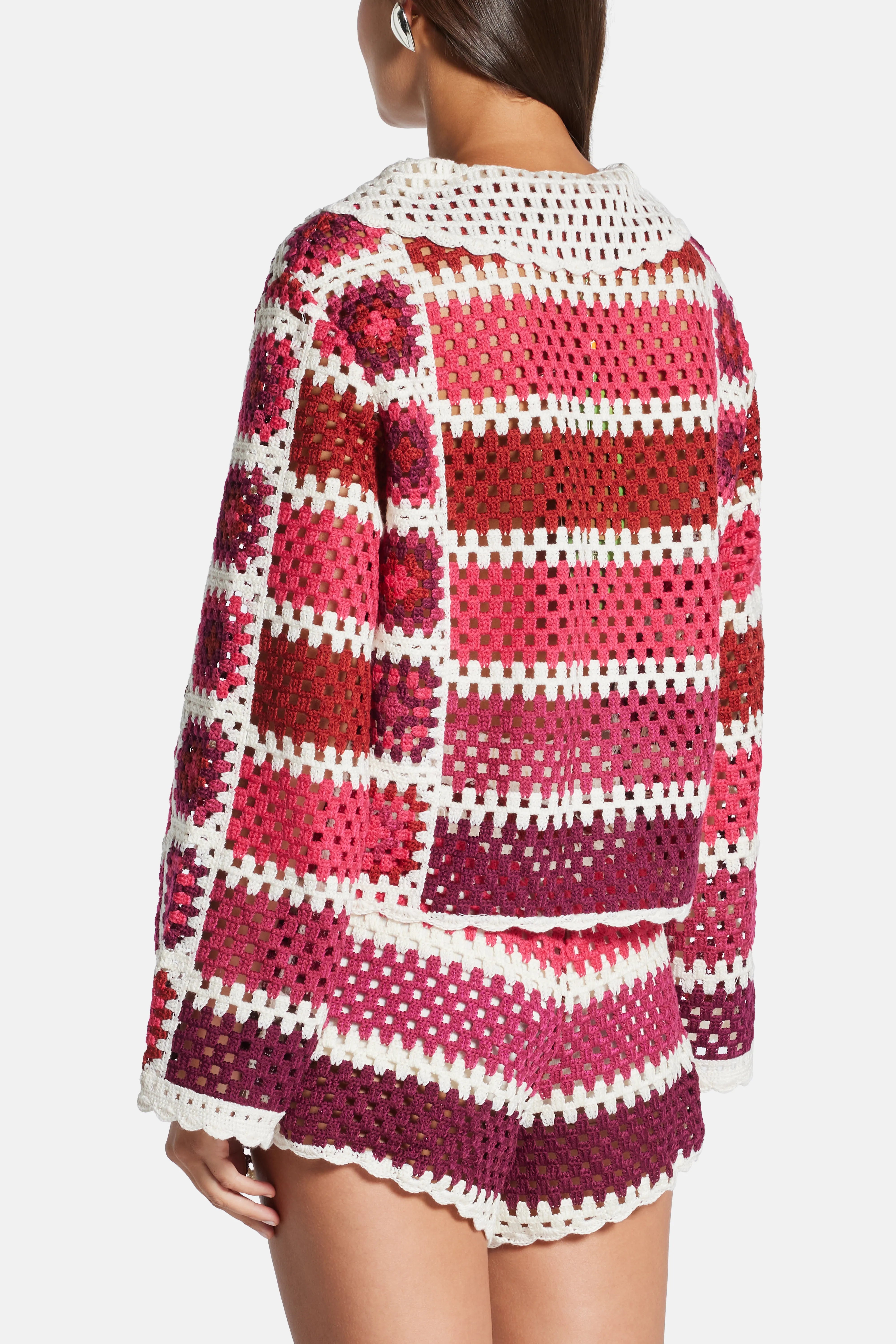 Crochet Tiles Knit Shirt In Red
