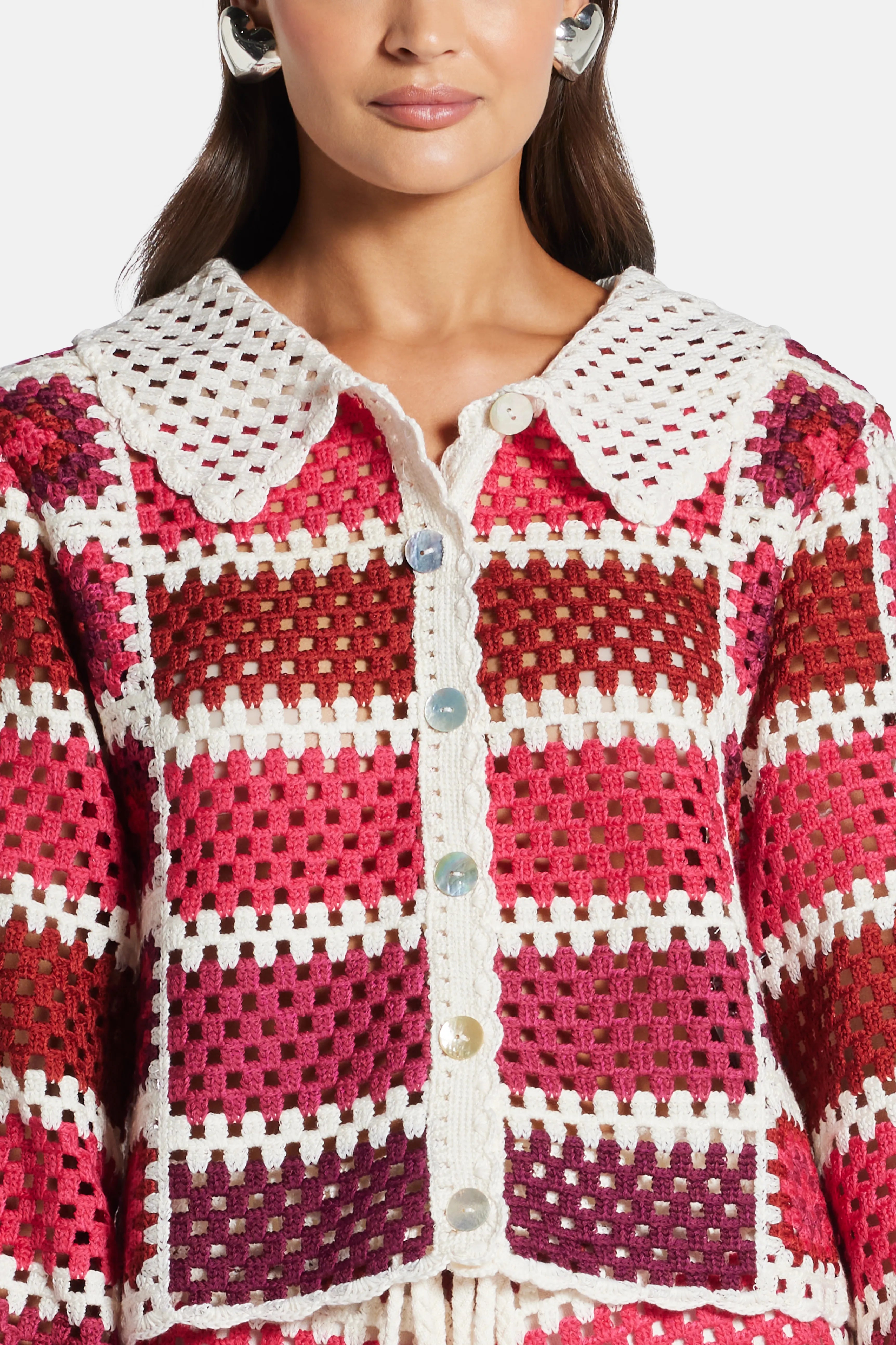 Crochet Tiles Knit Shirt In Red