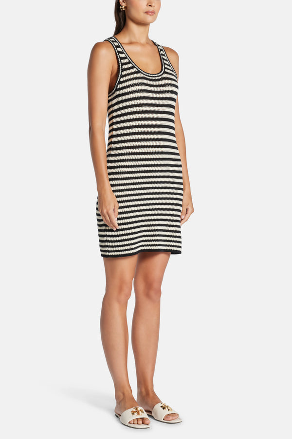 Arie Sleeveless Stripes Mini Dress in Black and White