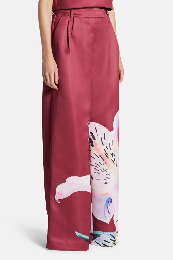 Elisha Floral Wide Leg Pants In Burgundy