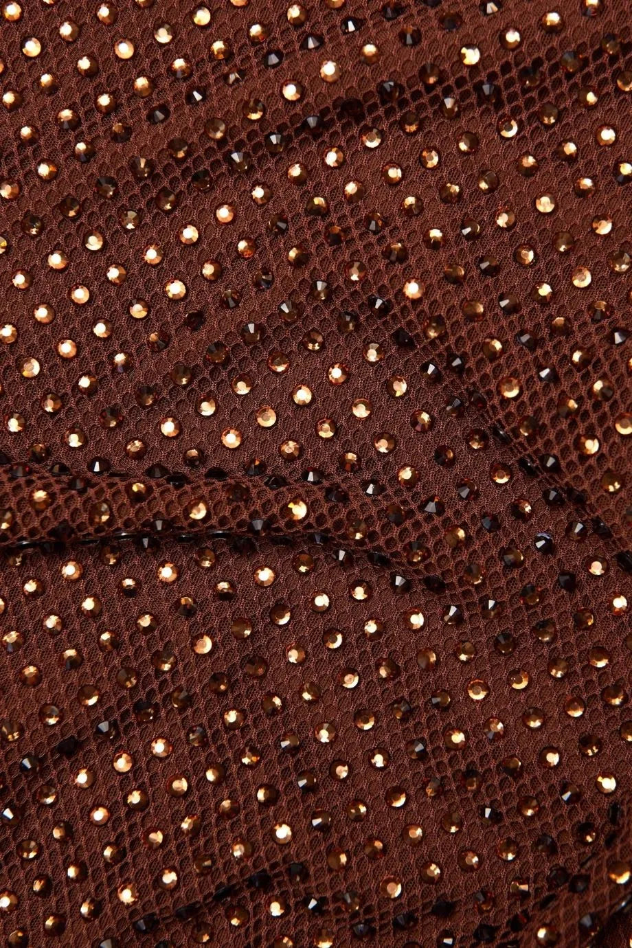 Rhinestone Mesh Evening Dress in Brown