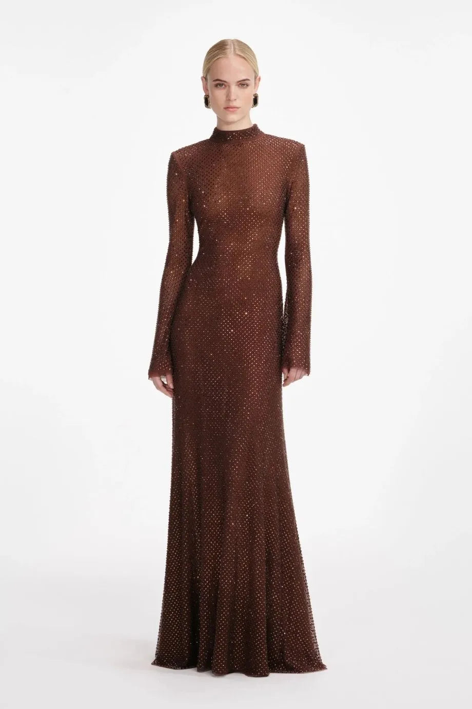 Rhinestone Mesh Evening Dress in Brown