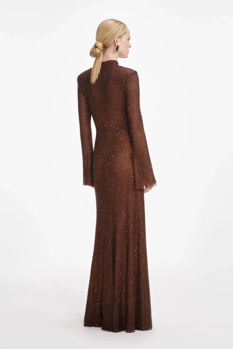 Rhinestone Mesh Evening Dress in Brown