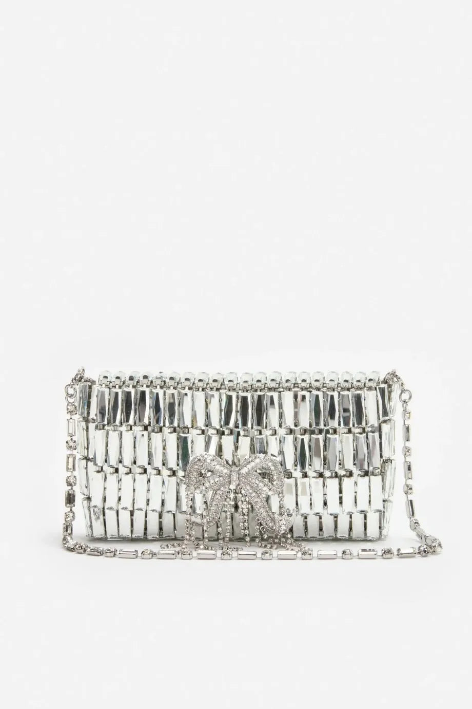 Crystal Bow Mini Shoulder Bag in Silver