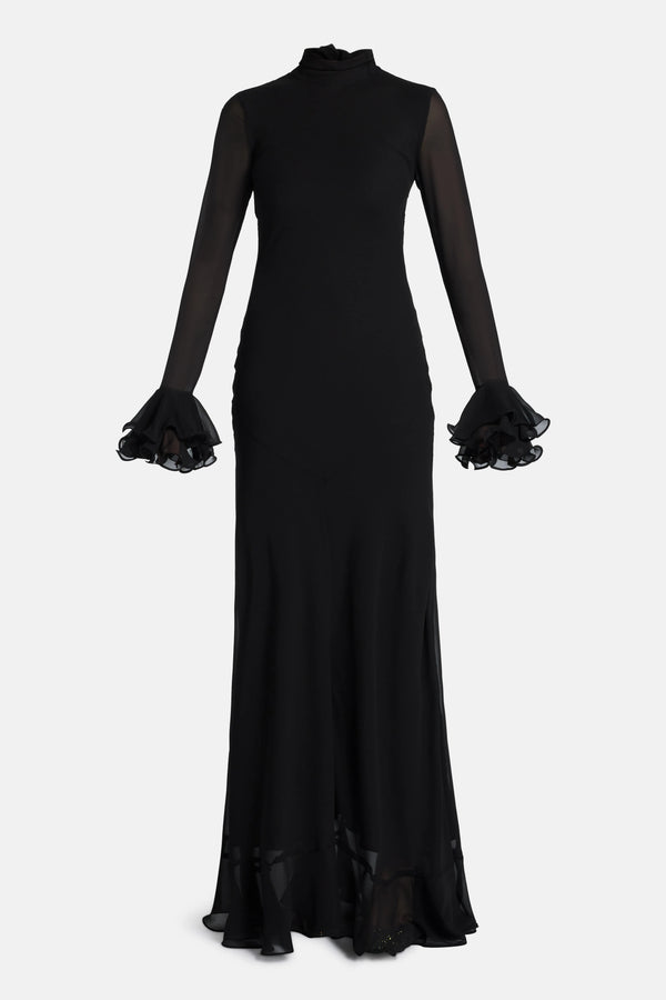 Long Sleeves Maxi Dress With Cuff Detailing in Black
