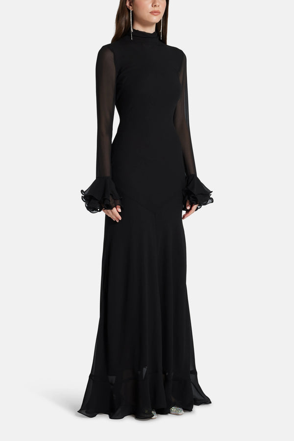 Long Sleeves Maxi Dress With Cuff Detailing in Black