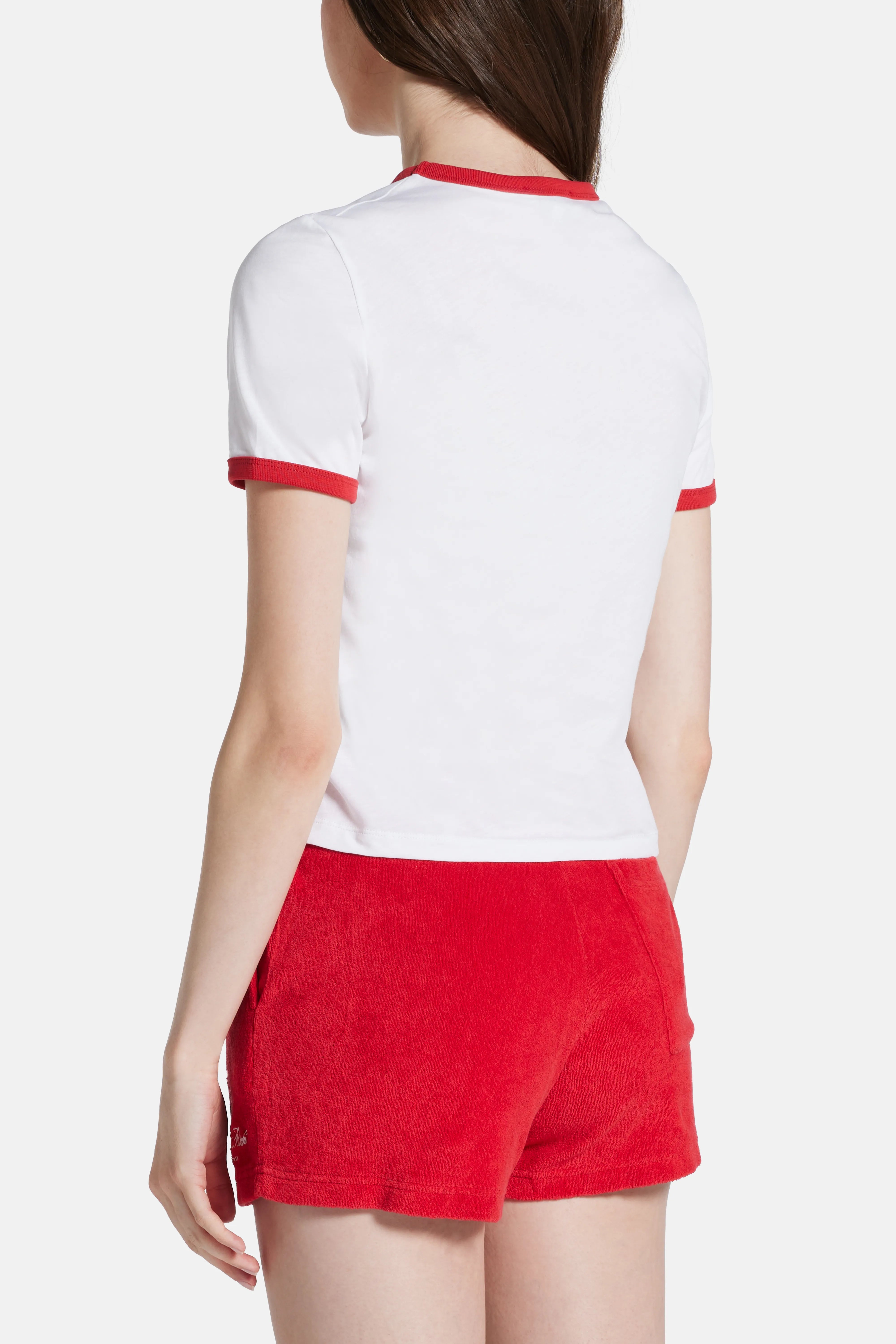 Vendome Ringer Cotton T-Shirt in White and Red