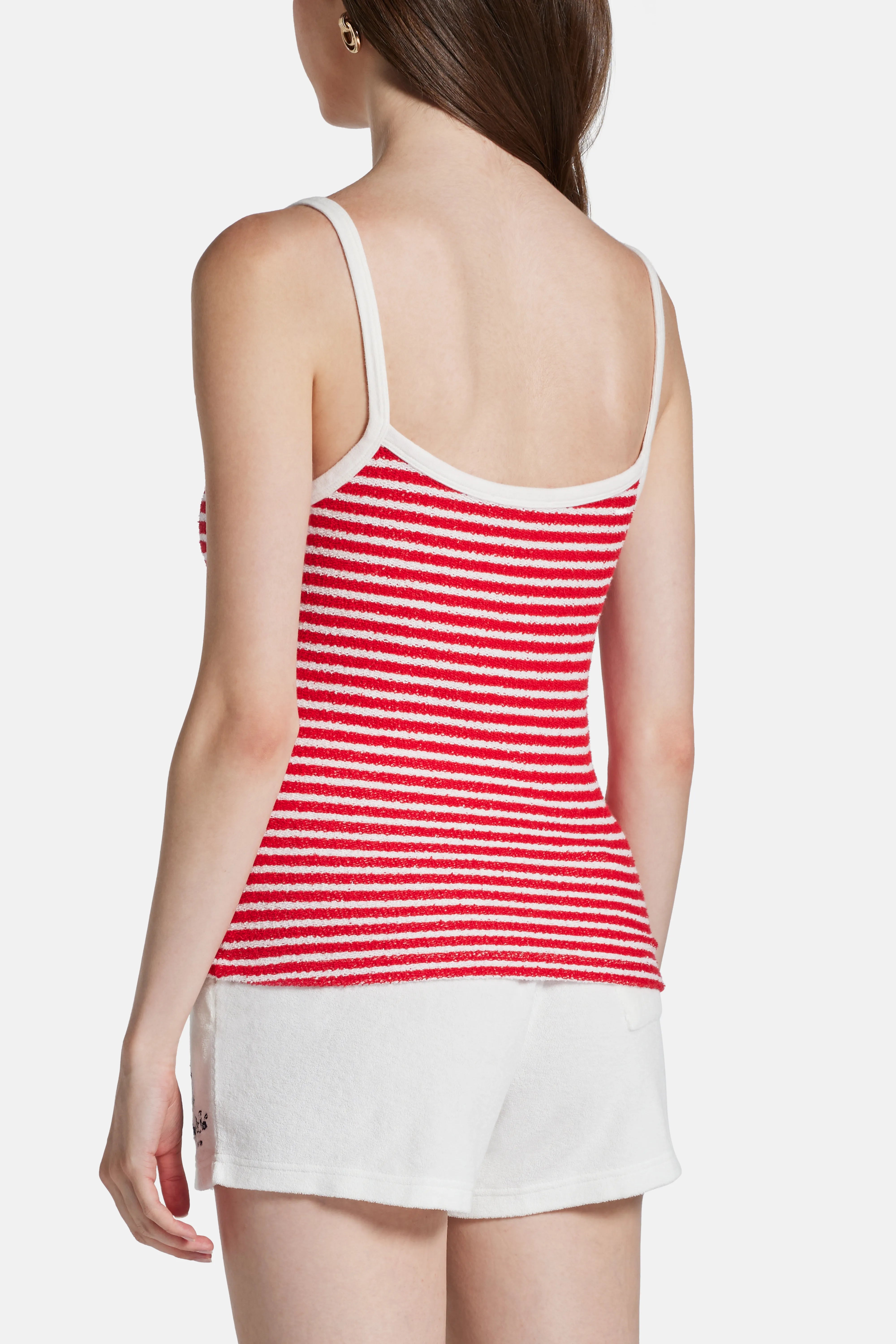 Serif Logo Striped Terry Cotton Tank Top in Red