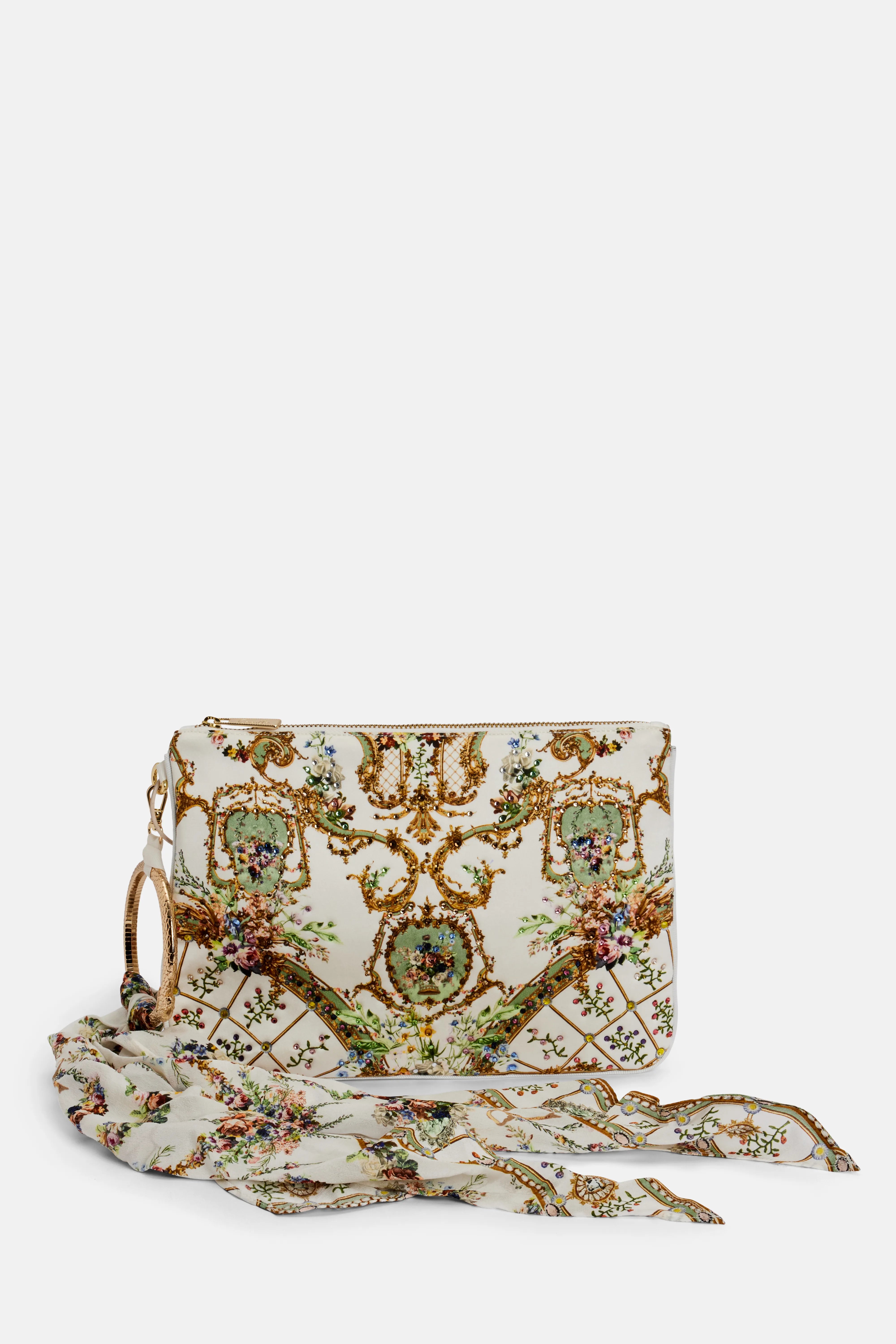 Dressing Room Drama Ring Scarf Silk Clutch Bag in White