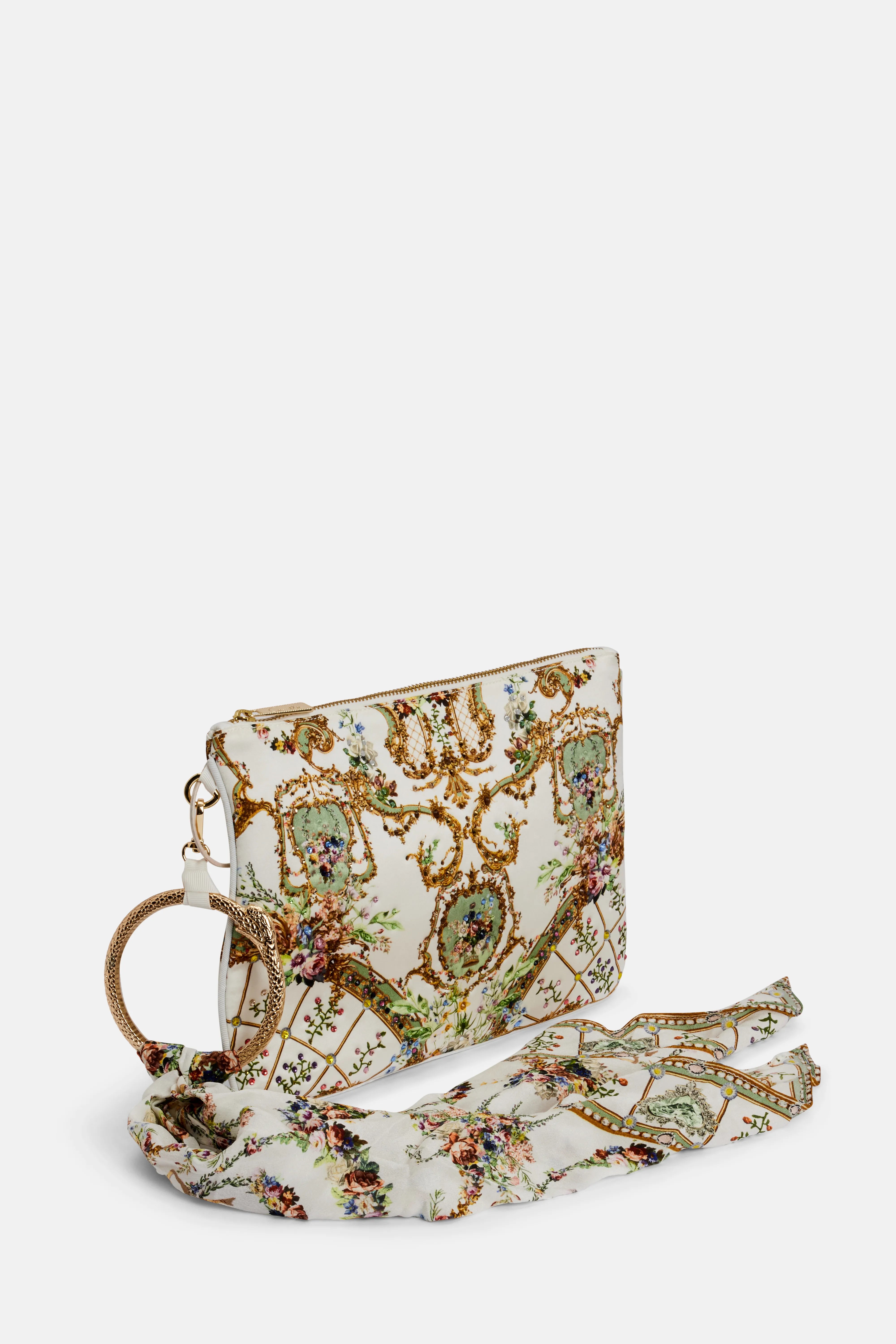 Dressing Room Drama Ring Scarf Silk Clutch Bag in White