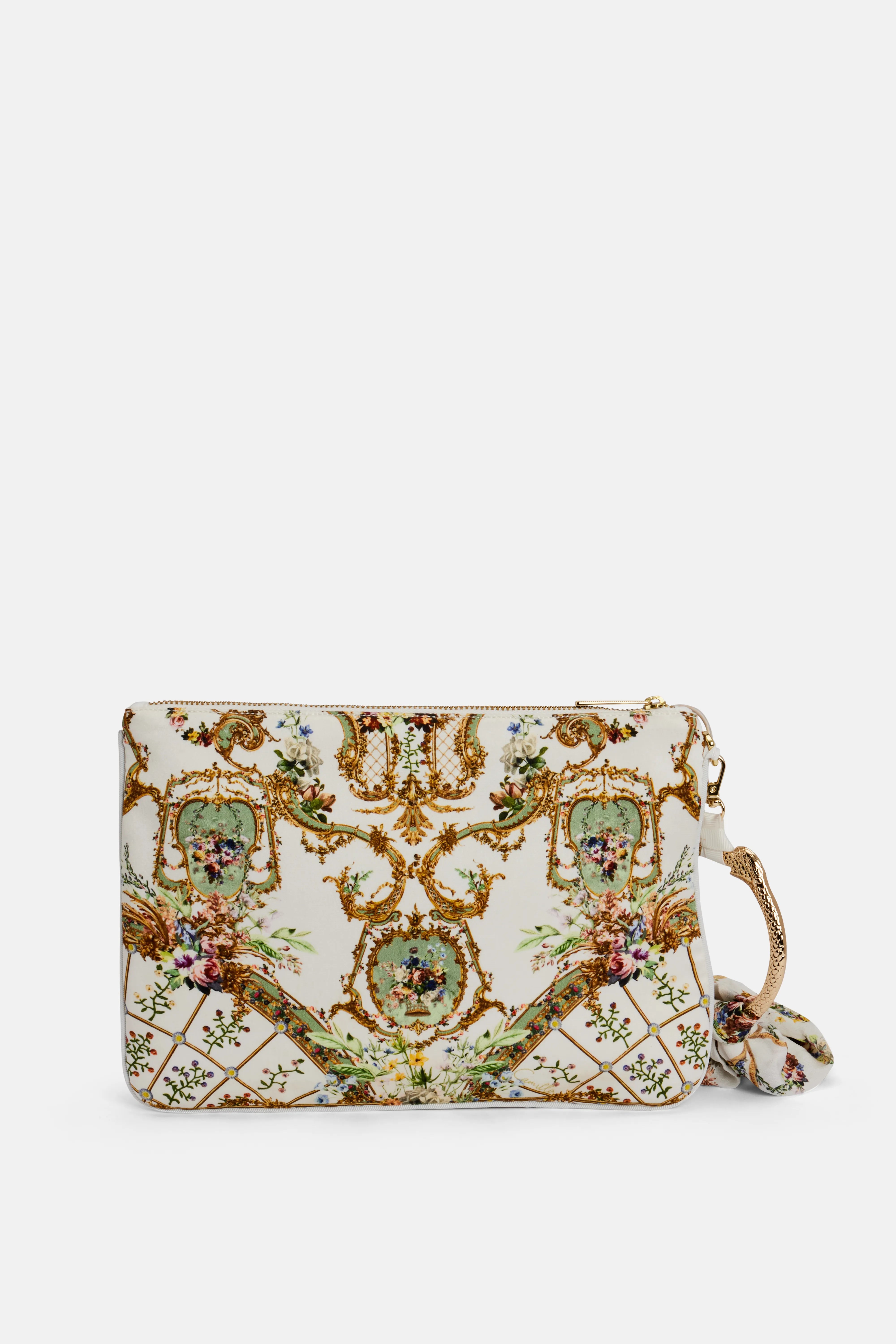 Dressing Room Drama Ring Scarf Silk Clutch Bag in White