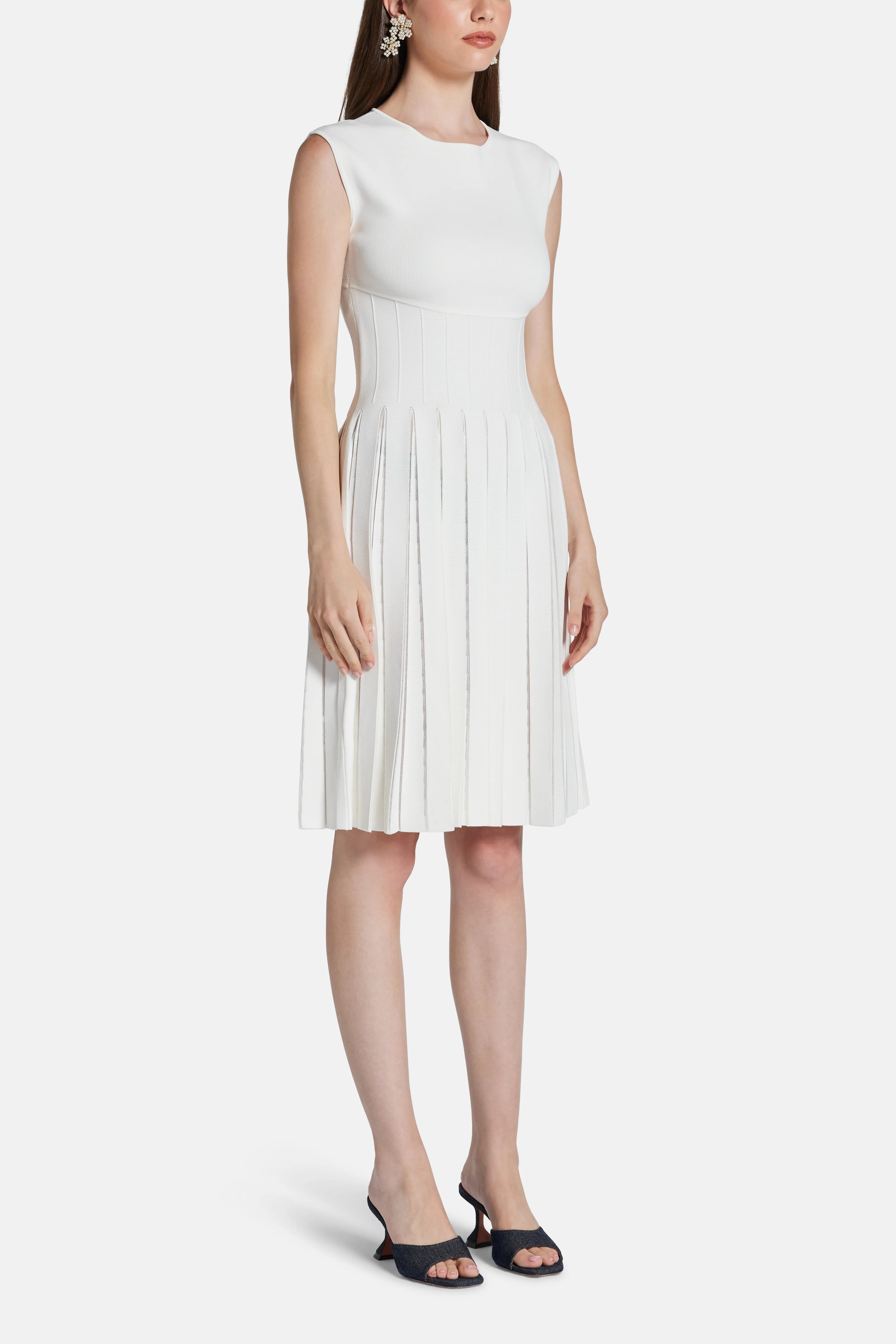 Annabel Cap Sleeves Bandage Knit Mini Dress in White