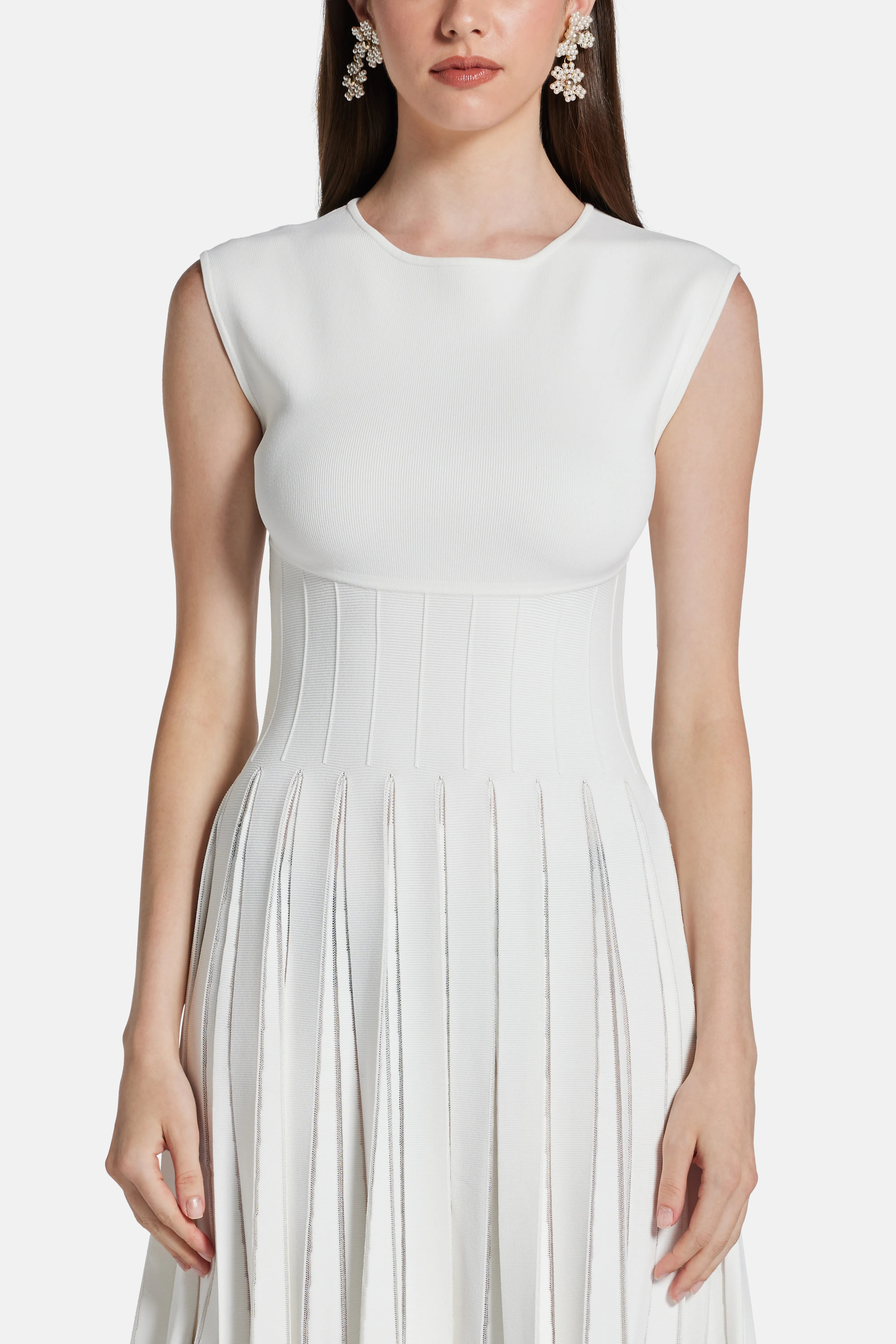 Annabel Cap Sleeves Bandage Knit Mini Dress in White