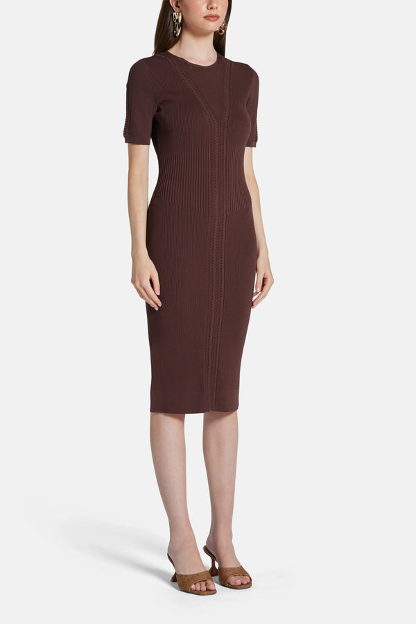 Alina Bandage Knit Midi Dress in Brown