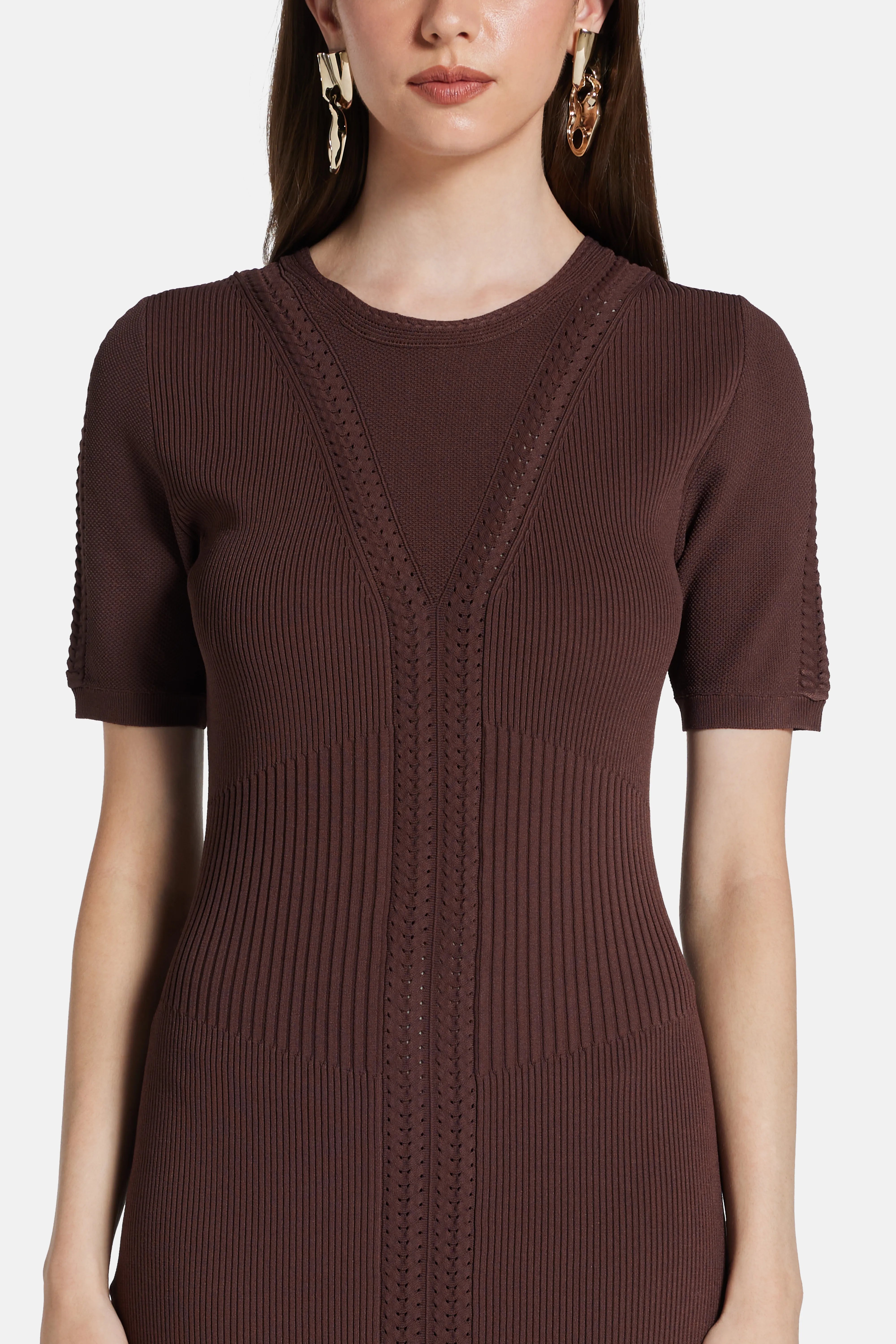 Alina Bandage Knit Midi Dress in Brown