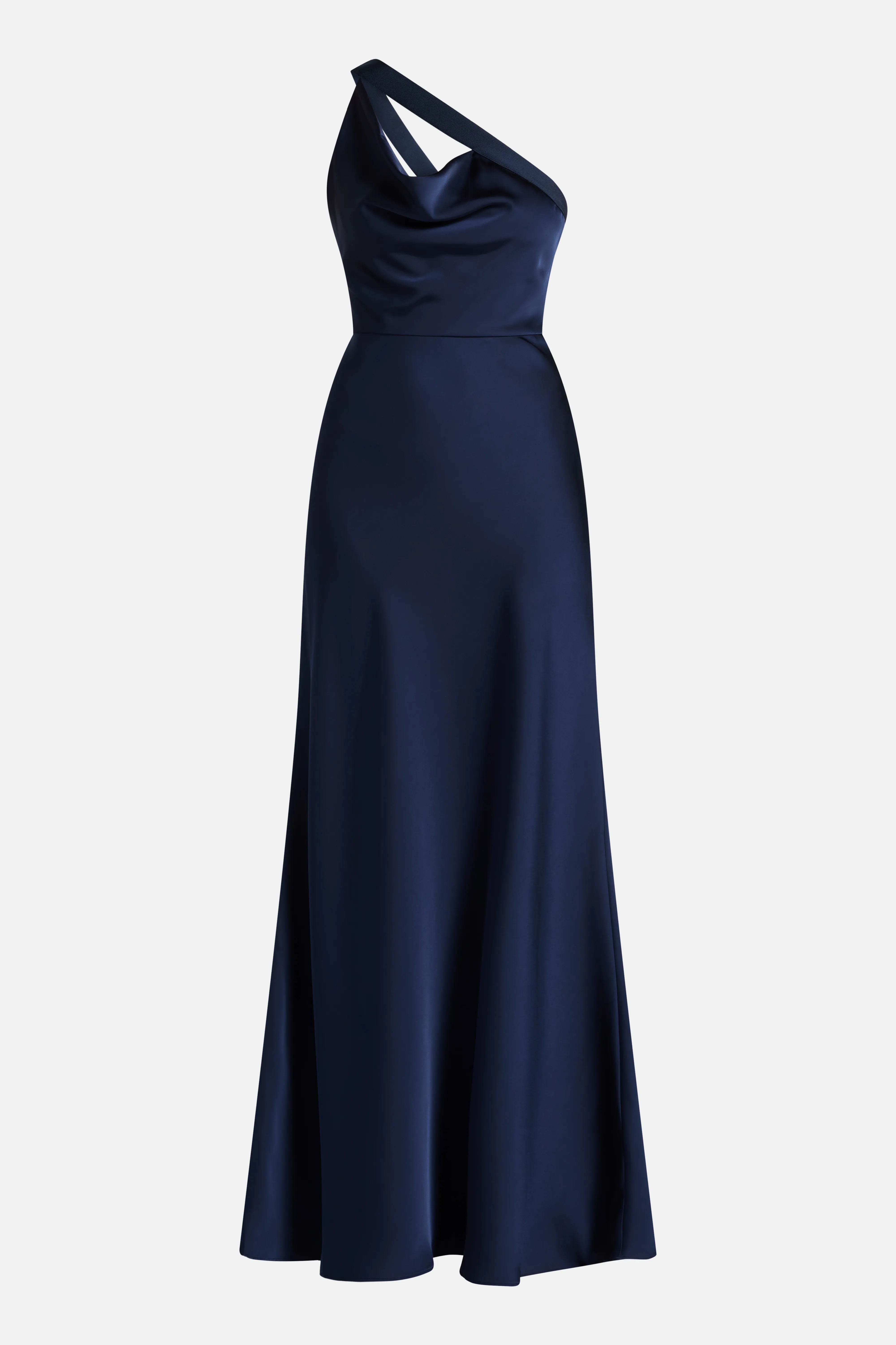 Vivian One Shoulder Silk Satin Evening Gown in Blue