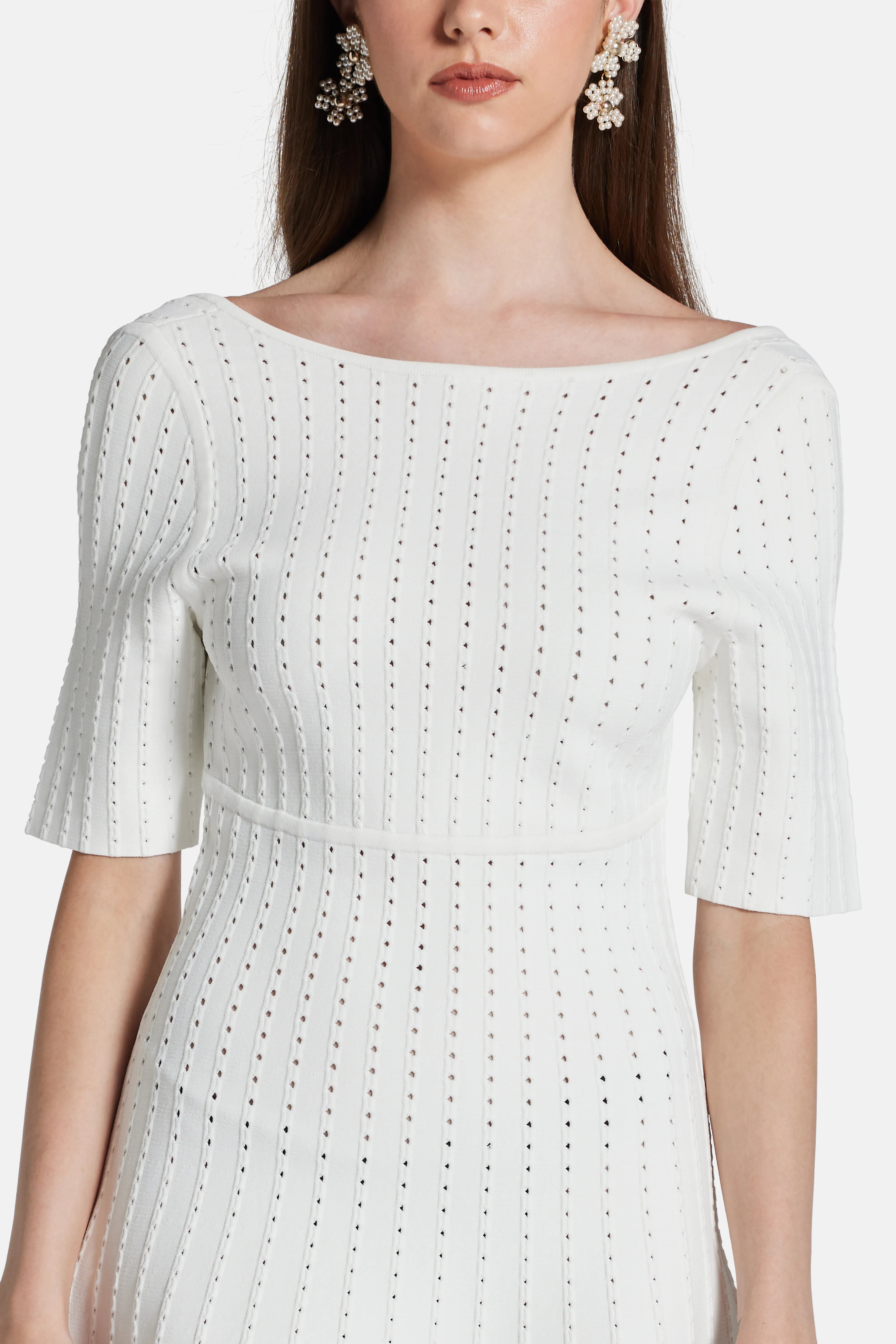 Donna Bandage Knit Midi Dress in White