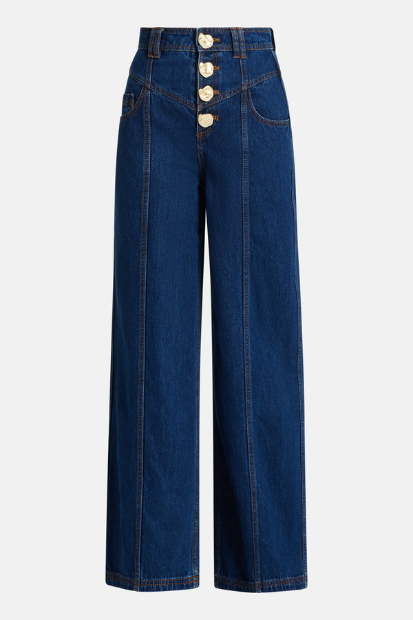 Genesis Cotton Denim Jeans With Gold Detail in Blue