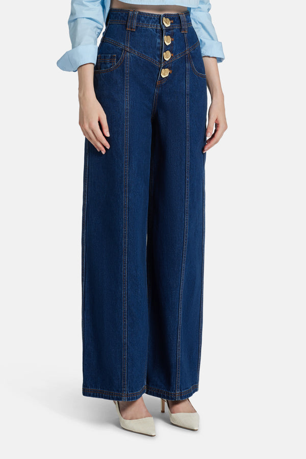 Genesis Cotton Denim Jeans With Gold Detail in Blue