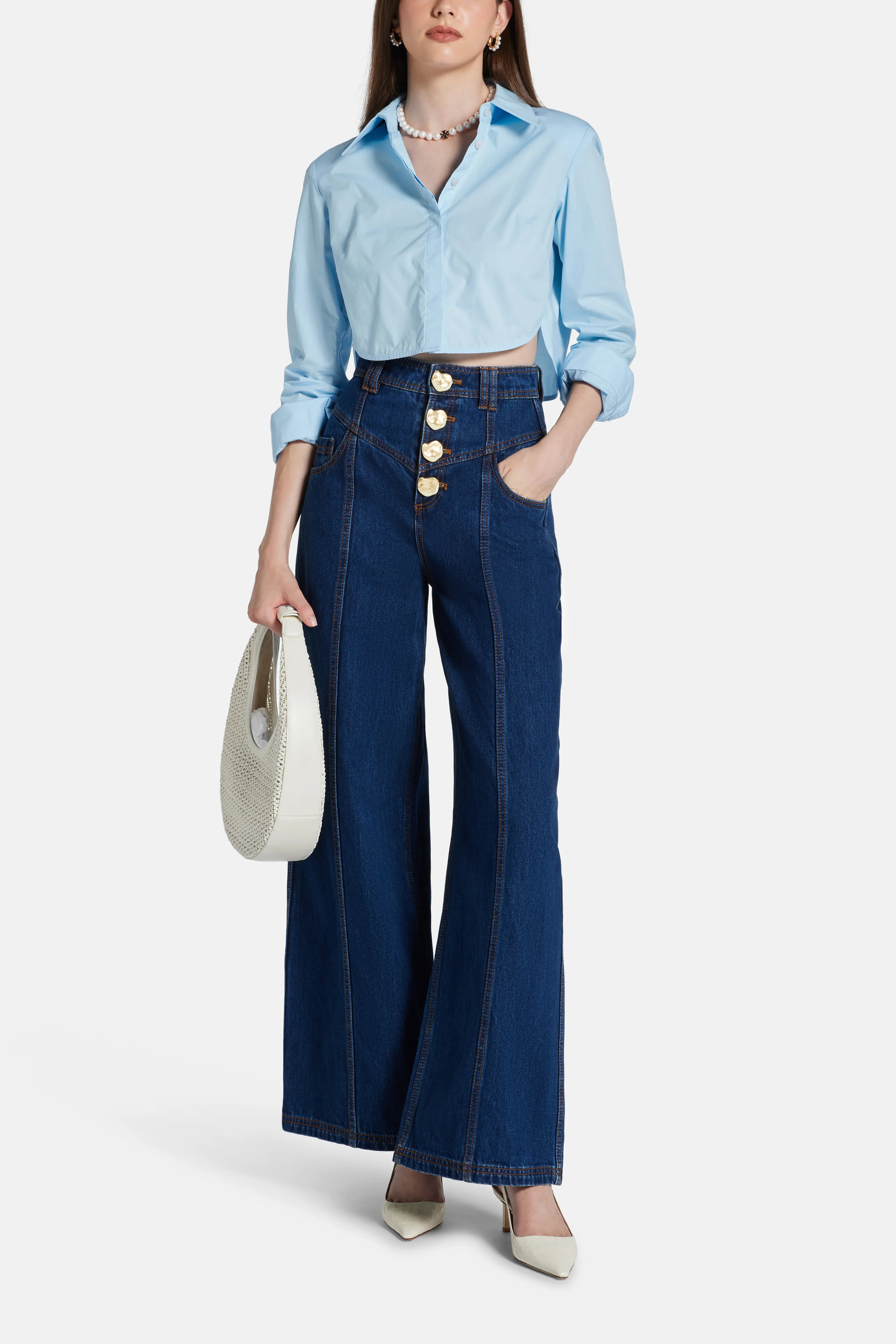 Genesis Cotton Denim Jeans With Gold Detail in Blue